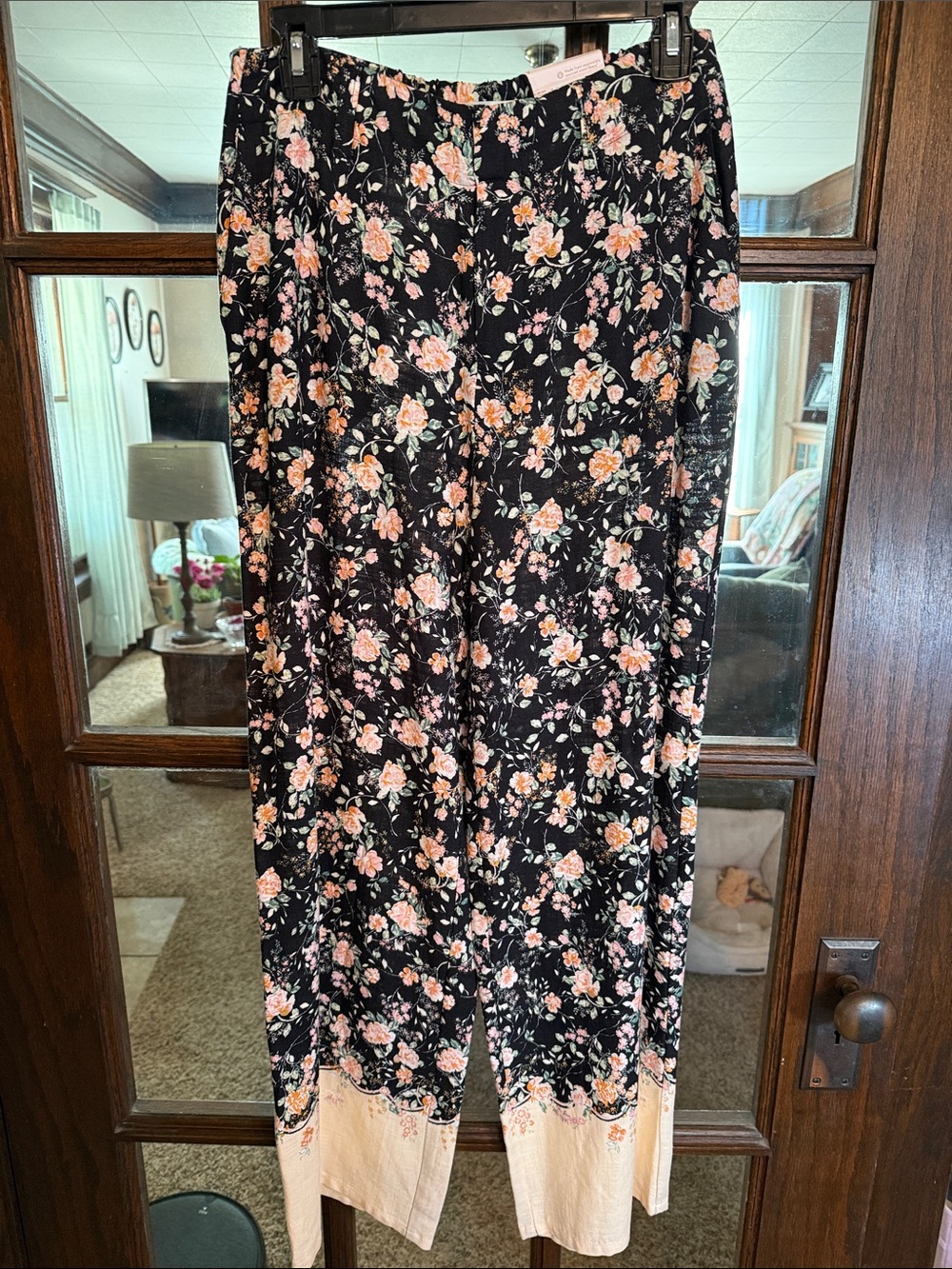LC Lauren Conrad High-Rise Wide‎ Leg Trousers Floral Black Pink Cream Size 6 NWT